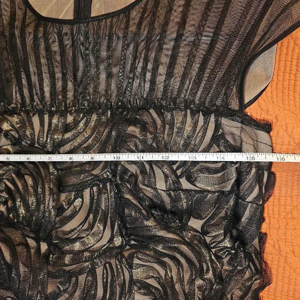 Tadashi Shoji Floral Black Gold Midi Cocktail Dress Size 6 - Picture 7 of 13
